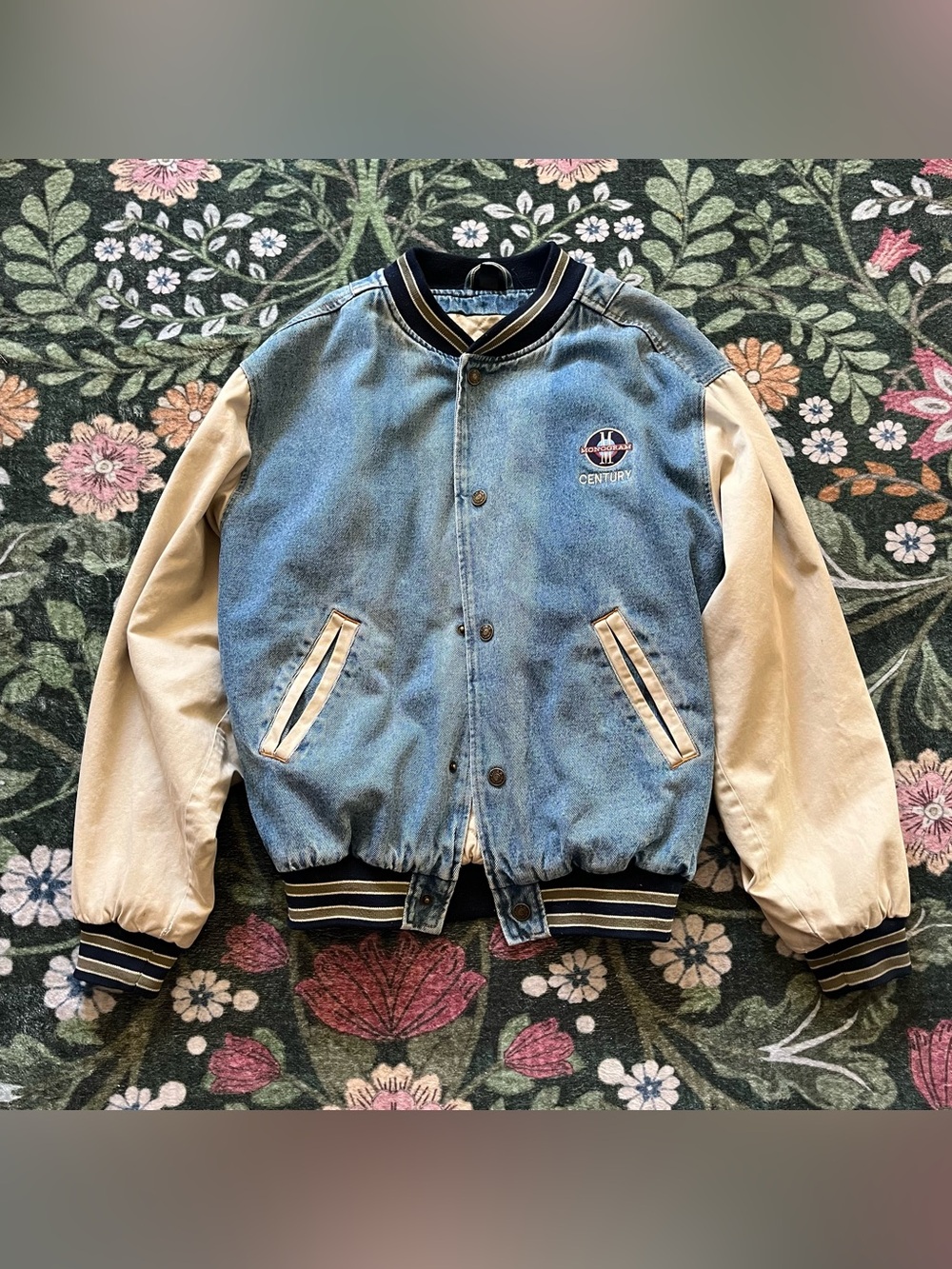 🍊 Vintage Denim Raglan Varsity Jacket 🍊